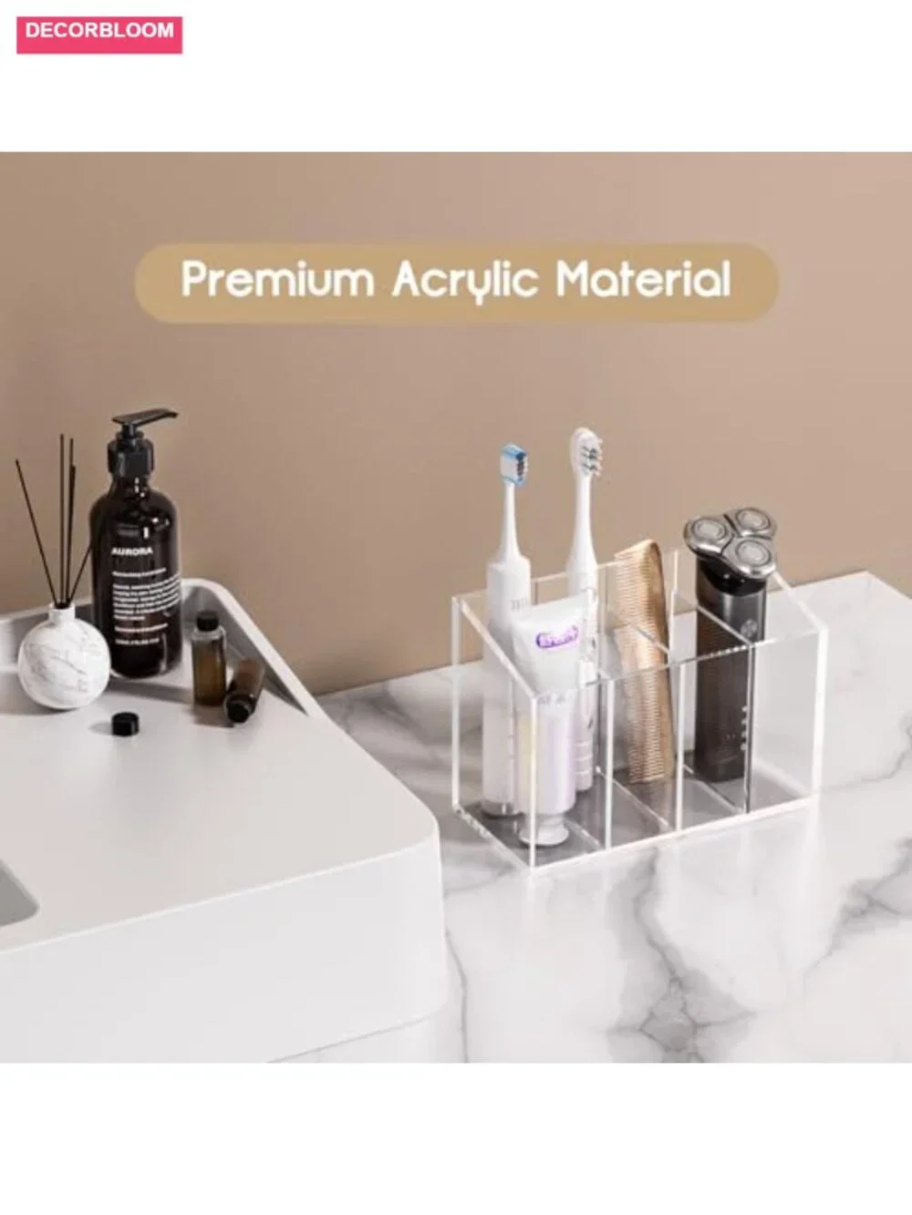 Acrylic 6-Compartment Makeup Organizer 2PCS, Transparent Brush Holder for Vanity